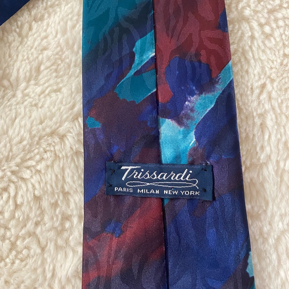 Trissardi Multicolor Men’s’ Tie in Blue Teal and Burgundy Tones